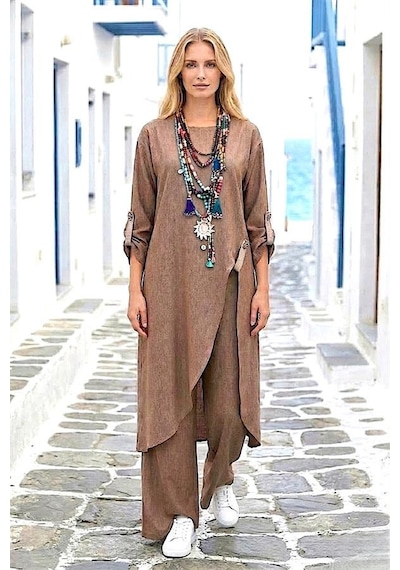 Veraura Lifestyle Kahverengi Asimetrik Tasarım İkili Takım