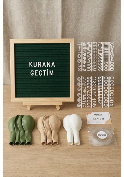 Kuran'a Geçtim Kutlaması Süsleme Mini Set Koyu Yeşil Keçe Yazı Panosu Standlı Balon Zincirli Kuran Töreni Süsleri 1 - 5