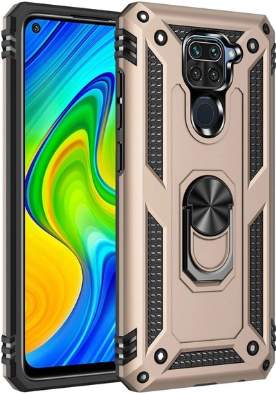 Durukar Redmi Note 9 Kılıf Sofya Yüzüklü Silikon Kapak - Gold
