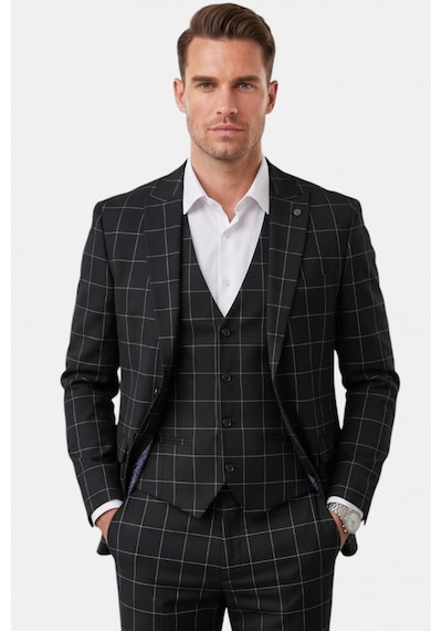 Deepsea Erkek Siyah Slim Fit 3 Lü Takım Elbise Yelekli Ekose Desenli Çift Düğme Takım Elbise 2600501 Deepsea Erkek Siyah Slim Fit 3 Lü Takım Elbise Yelekli Ekose Desenli Çift Düğme Takım Elbise 2600501