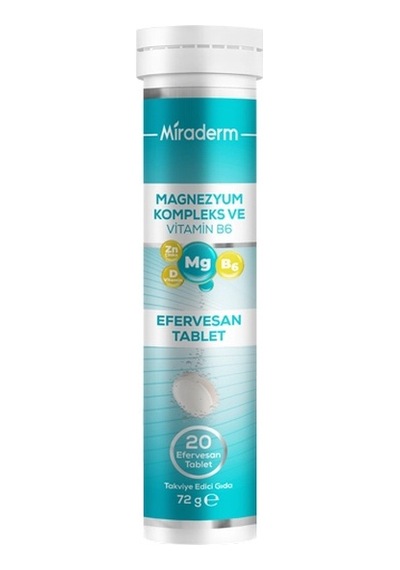 Miraderm Magnezyum Kompleks Ve Vitamin B6 İçeren Takviye Edici Gıda 20 Tablet