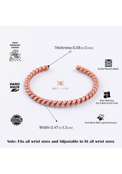 Dmt Copper Home %100 El Yapımı Bakır Bileklik,doğal Antibakteriyel Bakır Bileklik, Sağlık Dostu 2 Li Takım Işıklı Kutulu 84571527