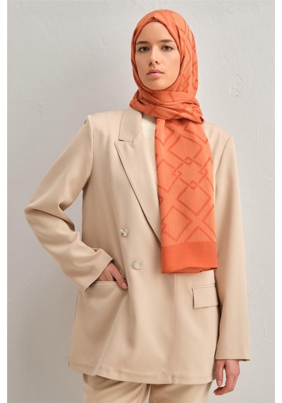 Armine Tencel İpek Zincir Desen Şal 32106 Turuncu