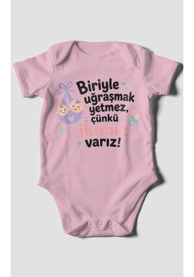 Morivokids Biriyle Uğraşmak Yetmez, Yazılı Kısa Kollu Bebek Body %100 Pamuk Koyu Pembe