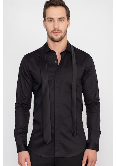 Tudors Süper Slim Fit Extra Dar Kesim Likralı Erkek Gömlek-19063 Siyah Tudors Süper Slim Fit Extra Dar Kesim Likralı Erkek Gömlek-19063 Siyah