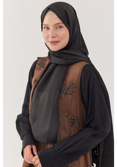 Mirsoy Scarf Kum Saten Şal - Siyah Siyah