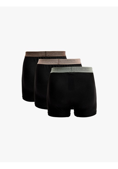 Koton Bel Detaylı Pamuklu Regular Fit 3'lü Boxer Seti Siyah 6slm90039mk