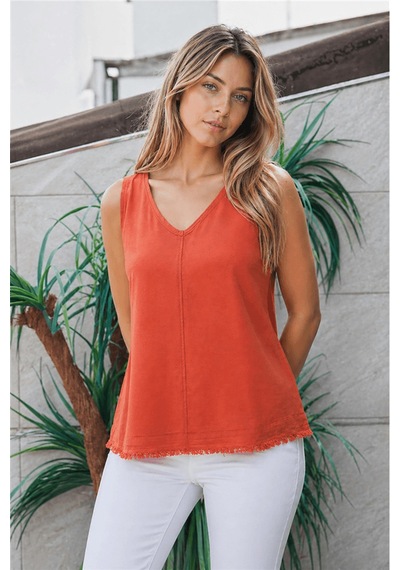 Fashion Friends Rahat Kalıp V Yaka Basic Bluz Bayan Bluz 26y0530k1 Kiremit