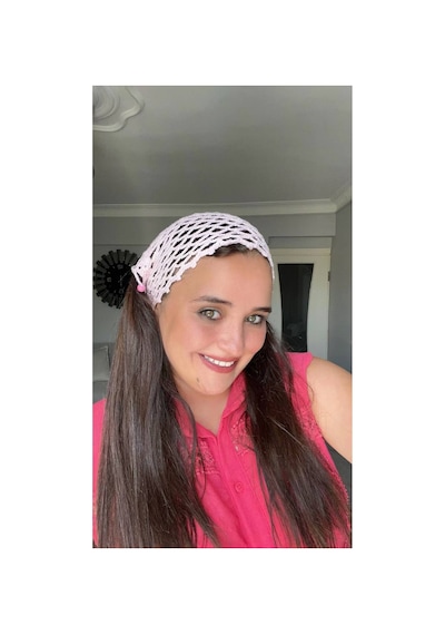 El Örgüsü Pudra Pembe Saç Filesi - Bohem Stil Bandana Pembe
