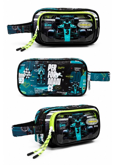Chimola Turbo Racer Termo Beslenme Çantası + Kalemlik + İlkokul Okul Çantası 3'lü Set Turkuaz