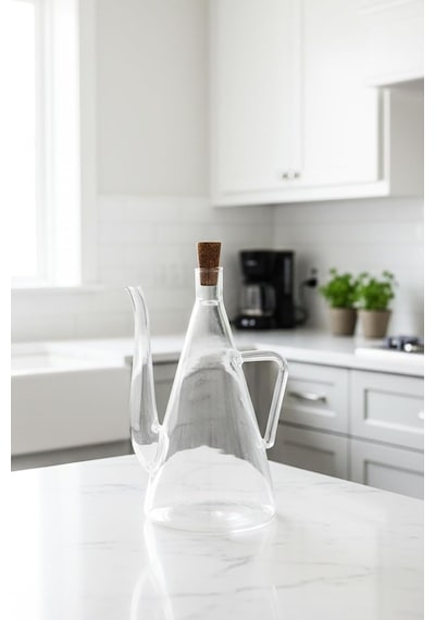Seren Borosilikat Cam Akasya Kapaklı Yağlık Isıya Dayanıklı Cam Yağ Şişesi 500 Ml Diğer