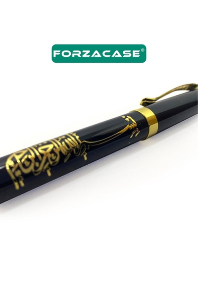 Besmele İşlemeli Kutulu Metal Roller Kalem Siyah Gold - Fc761