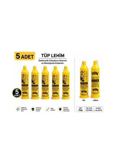 Kurtel Tüp Lehim 60/40 1,2 Mm - 60 Kalay 40 Kurşun 1.2 Mm Pastalı Tüp Lehim 25 Gram - 5 Adet