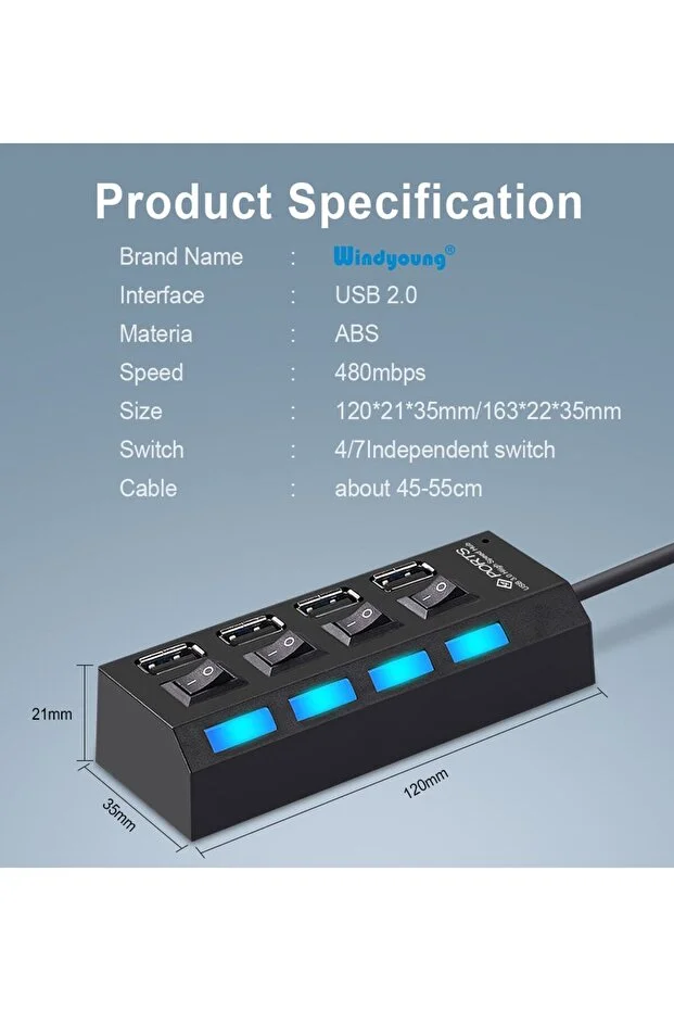 Yeni 2026 4 Port Usb Çoklayıcı Hub Anahtarlı Aç/kapa Düğmeli Işıklı Usebe Çoğaltıcı Tak Çalıştır Usebe Hub Splitter