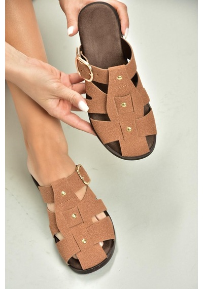 Fox Shoes U458334202 Taba Süet Önü Kapalı Kadın Terlik Taba-süet