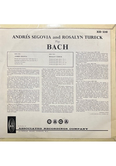 Segovia Rosalyn Tureck Play Bach Classic Lp Plak