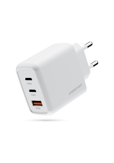 Polosmart Pbs135 65w Pd Hızlı Şarj Adaptörü 2 Type-c + Usb Çıkış 3 Port Güvenli Şarj Beyaz