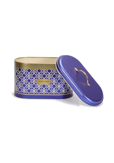Turkish Blue Swt Home Desenli Oval Metal Ekmek Kutusu, 10.4 Lt Mavi