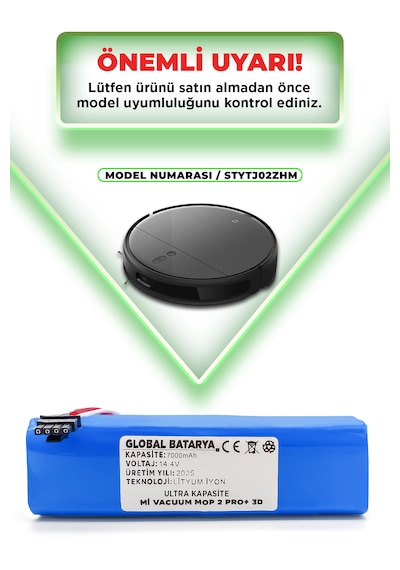 Xiaomi Vacuum Mop 2 Pro Plus 3d Batarya 7000mah Ultra Kapasite