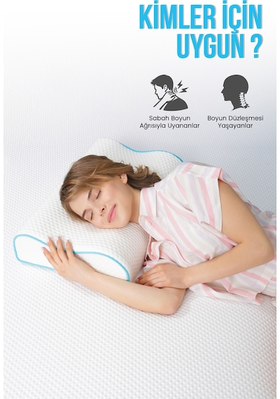 Viscofoam Çift Taraflı Yüksek Boyun Destekli Ortopedik Yastık Visco Yastık - 55x35x12-11cm