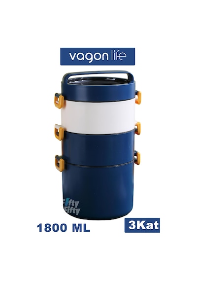 Vagonlife Lunch Box 3 Katlı Büyük Boy 1800 Ml Ofis-okul İçin Yeni Nesil Sefer Tası-fflbox3kat1800ml Lacivert