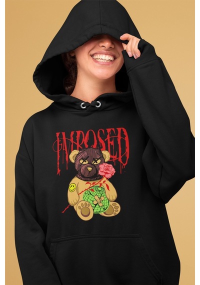Macklin Unisex Kadın Erkek Imposed Bear Özel Tasarım Baskılı Kapşonlu Sweatshirt Siyah Mck0027 Siyah