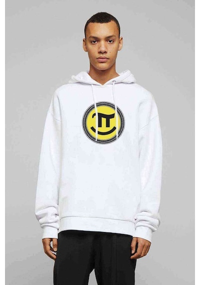 Pi Smile Baskılı Beyaz Erkek Örme Kapşonlu Sweatshirt