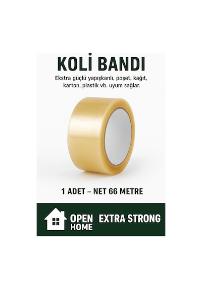 1 Adet-66 Metre Şeffaf Koli Bandı Extra Strong 40 Micron Kalınlık, Güçlü Yapışkan Diğer