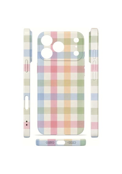 Apple iPhone Uyumlu 17 Pro Max Vorian İnce Kamera Korumalı Mika Kılıf Pastel Gingham Pastel Gingham Mika