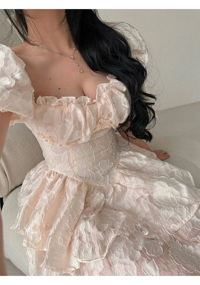 Fashion Cocktail Orta Çağ Kabarık Balon Kol Kabartma Kumaş Süper Mini Tütü Prenses Elbise Krem Krem Fashion Cocktail Orta Çağ Kabarık Balon Kol Kabartma Kumaş Süper Mini Tütü Prenses Elbise Krem Krem