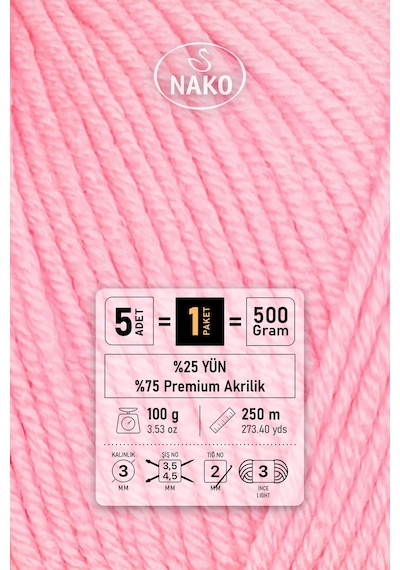 Elit Baby - 12382 Neon Pembe - 5'li Paket - 100gr/250m - Bebek İpi - Anti Pilling Tüylenmez İp
