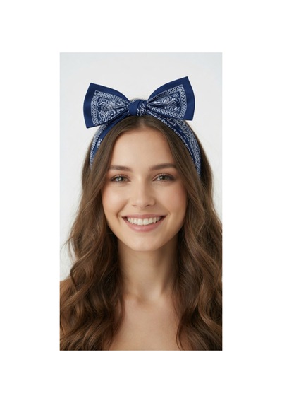 Mollycrush Unisex Lacivert Şal Desenli Bandana Günlük Saç Aksesuarı, Boyunluk Ve Outdoor Fular Lacivert