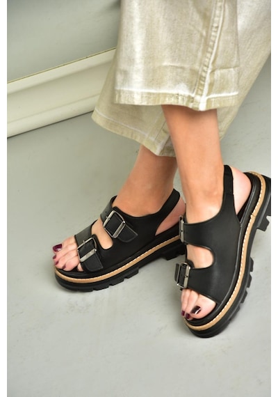 Fox Shoes S996079109 Siyah Kalın Tabanlı Kadın Sandalet Siyah