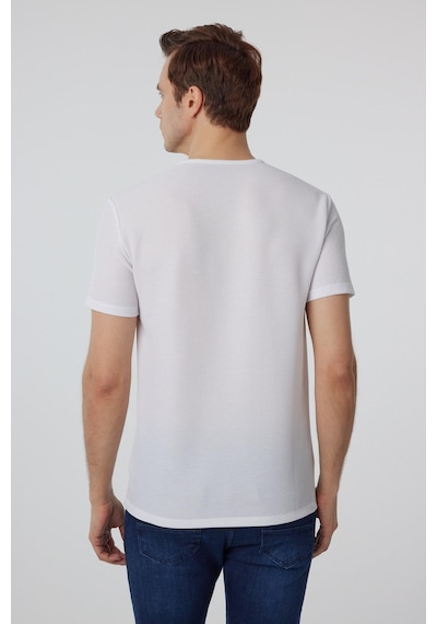 Süvari Beyaz Slim Fit Armürlü Bisiklet Yaka Tişört-37336 Beyaz