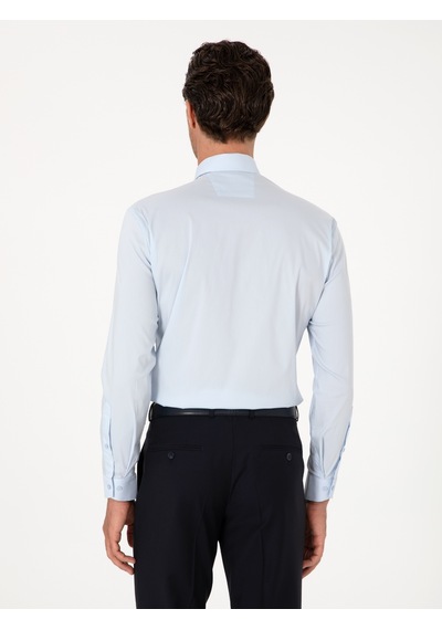 Cacharel Açık Mavi Slim Fit Non Iron Pamuk Karışımlı Klasik Gömlek Denım