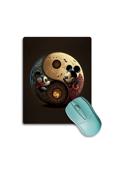 Sonictouch Kahverengi Miki Fare Ying Yang Temalı Kaydırmaz Gaming Oyuncu Dikişsiz Mouse Pad/ped 17x21cm