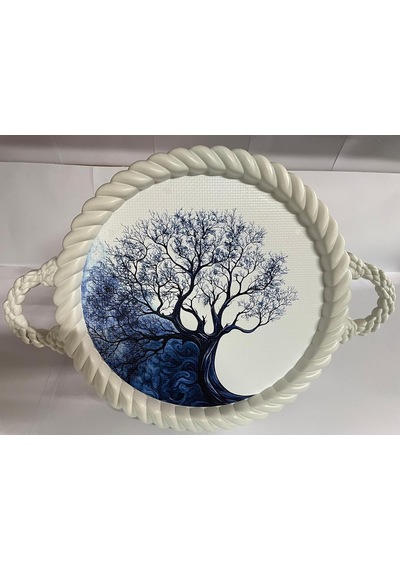 Bybars Lüks Dekoratif Plastik Tepsi Bukleli Çerçeve 35 X 35 Nostaljik Ağaç Desenli