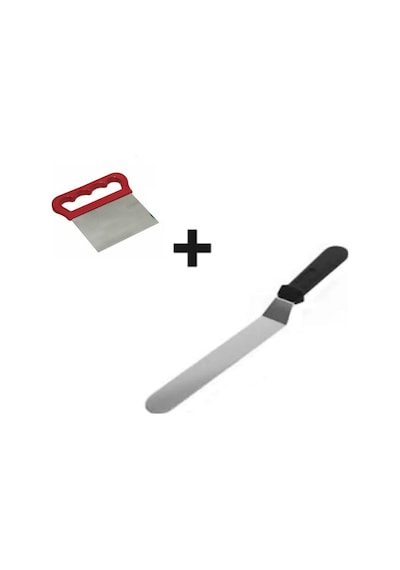 2li Set Hamur Şekillendirici Eğik Pasta Spatulası Ve Metal Hamur Kesici Kazıyıcı Spatula Gri
