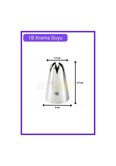 1b Kapalı Yıldız Desen Krema Duyu Büyük Boy Pasta Duyu Paslanmaz Çelik Krema Torbası Ucu 3.0x1.7x4.7 Cm Metalik Gri