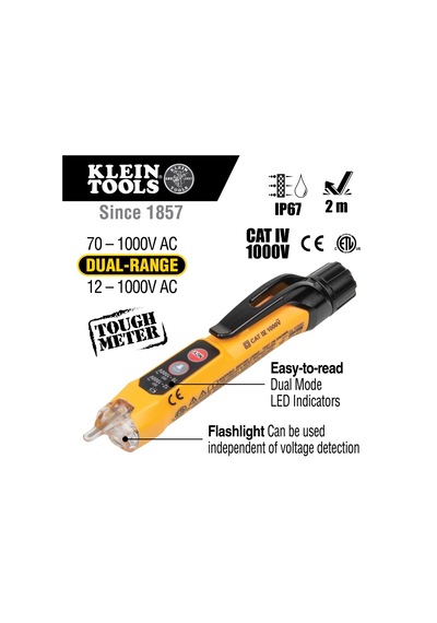 Klein Tools Çift Aralık Temassız Voltaj Test Cihazı, El Fenerli, 12-1000v Ac, Ncvt3p, Yeşil