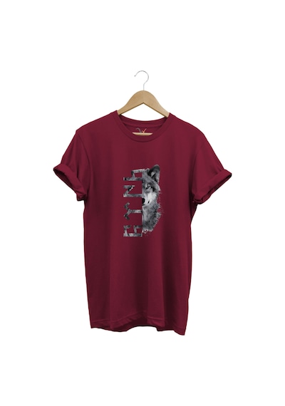 Türkiye Bozkurt Göktürkçe Türk Yazısı Ve Kurt Baskılı Regular Fit %100 Pamuk Bordo T-shirt Bordo