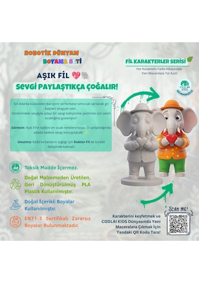 Codlaı Kids Robotik Dünyam 3d Boyama Seti - Çocuklar İçin Eğitici Yaratıcı Oyuncak Boyama Kiti - Aşık Fil