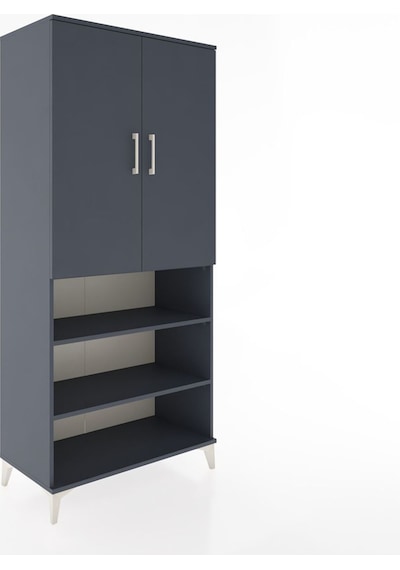 Hyperion Dolap 4 Raflı 2 Kapaklı Tek Askılı 88x44x195 Antrasit-antrasit Antrasit