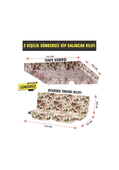 Viphomeconcept 2 Kişilik Salıncak Minder Kılıfı (Süngersiz) Tenteli Ingiliz Gülü Çok Renkli