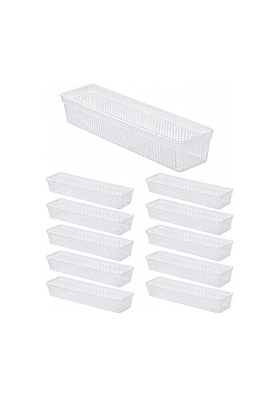 Tr 0382 10'lu Modüler Çekmece İçi Organizer Seti 30x7,5 Cm Şeffaf Mutfak, Kaşıklık, Çatal Bıçak Ve Makyaj Genel