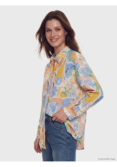 Lcw Modest Turuncu Desenli Oversize Kadın Gömlek Tunik