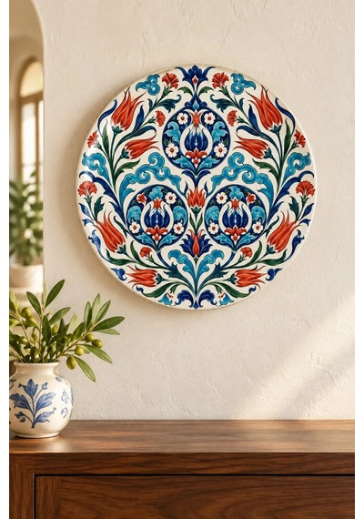 Dekoratif Duvar Tabağı Neo-iznik Maksimalizm Dekorlu Seramik Tabak Beyaz