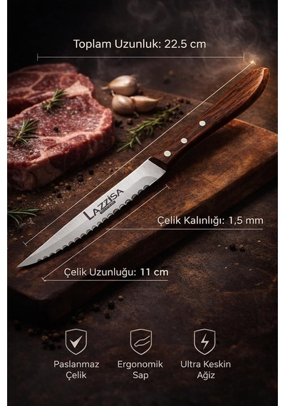 Hand Craft Serisi Steak Et Bıçağı Çatalı 6 Lı Set Mutfak Bıçak Seti Mtf-060 Çok Renkli