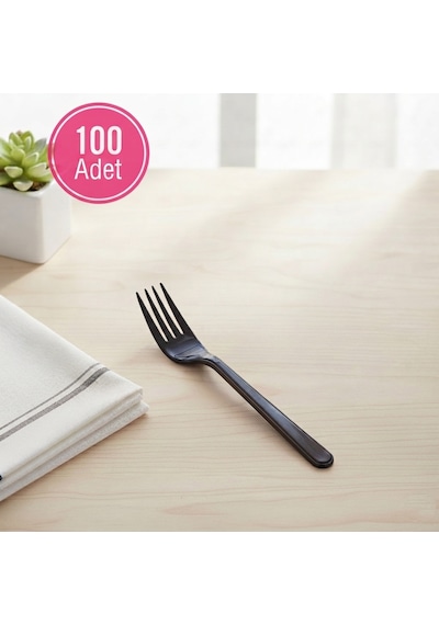 100 Adet Siyah Plastik Lüx Çatal