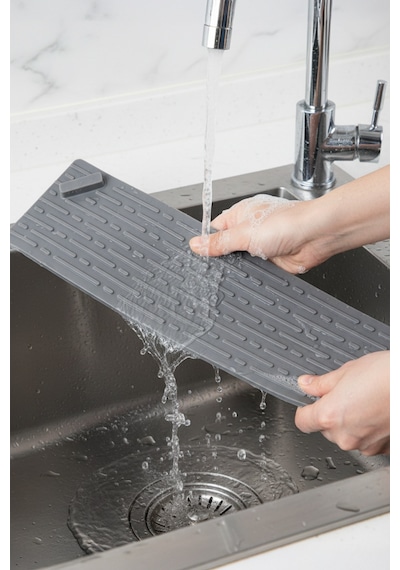 Gri Uzun Silikon Kötü Koku Önleyici Mat Gider Kapağı Tıpası Banyo, Mutfak Ve Balkon Lavabo Gider 37x11 Cm